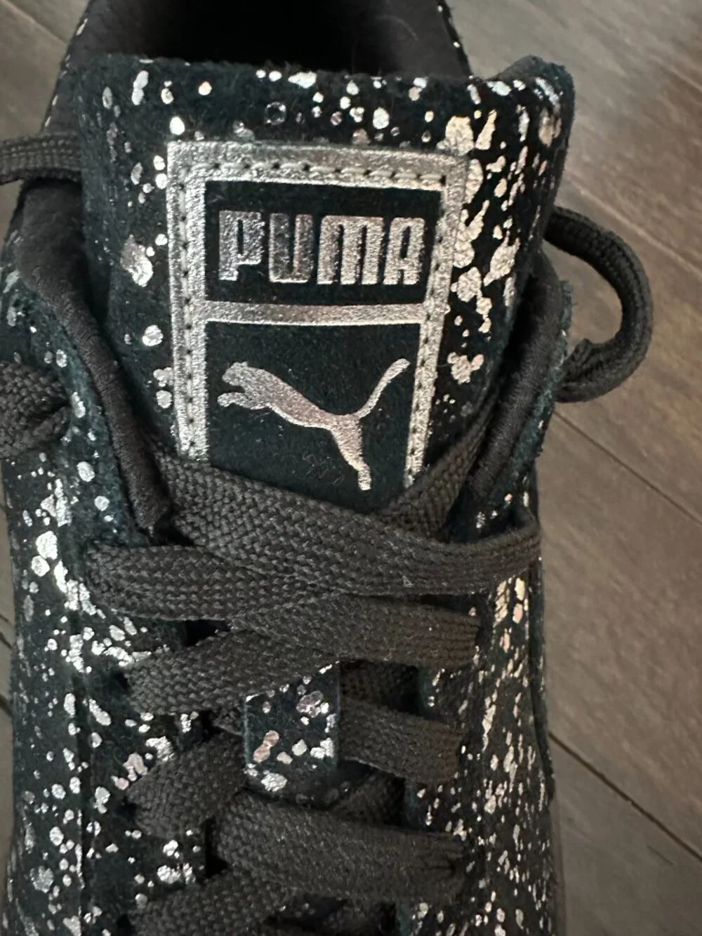 Puma Men's 10 Suede Black & Silver Metallic Splatter 2016 Sneakers